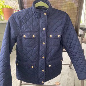 Talbots Petite quilted snap-front navy jacket EUC size P with gold hardware